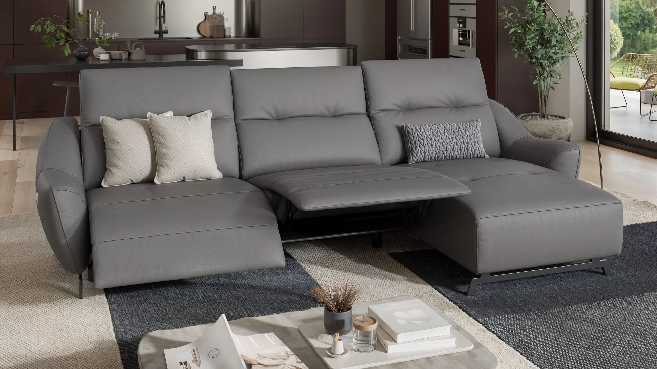 Кожаный диван с полуостровом Sofanella Ливери ARCH-00006755 - Вид №5