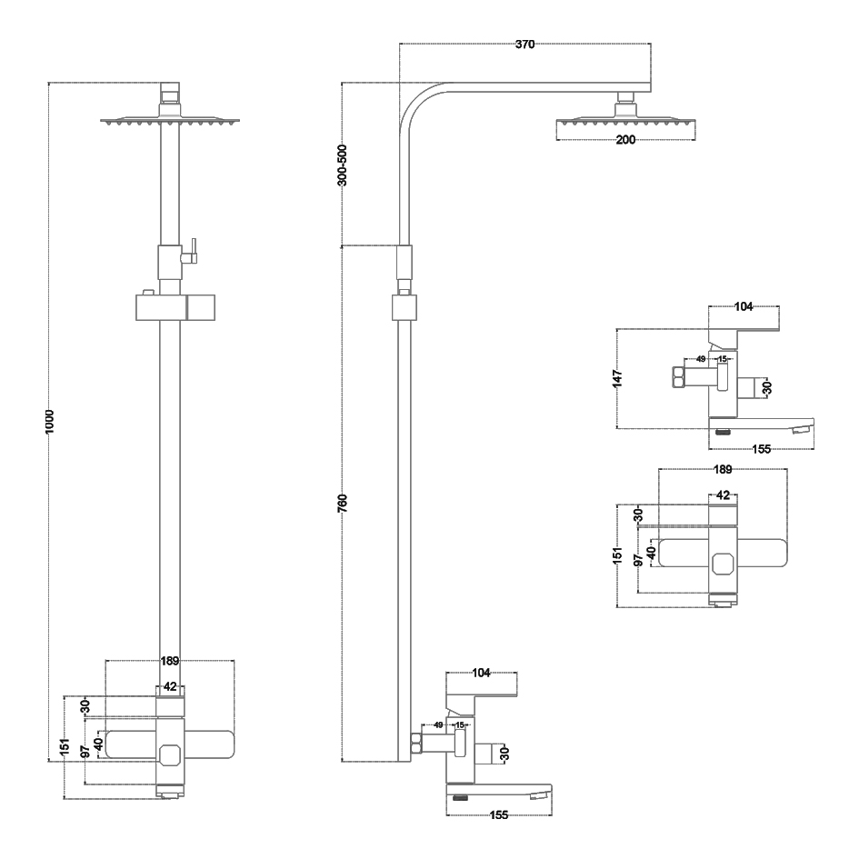 Душевая система MELANA-610207 Cubo нерж.сталь, с тропическим душем, лейкой и смесителем - Вид №1