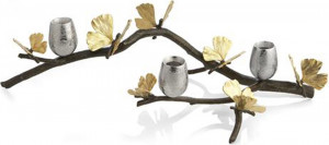 10564517 Michael Aram Подсвечник на 3 свечи Michael Aram Бабочки гинкго 52см, сталь Оксидированная сталь