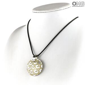 4021 ORIGINALMURANOGLASS Круглая белая подвеска с серебром - муранское стекло OMG 5 см