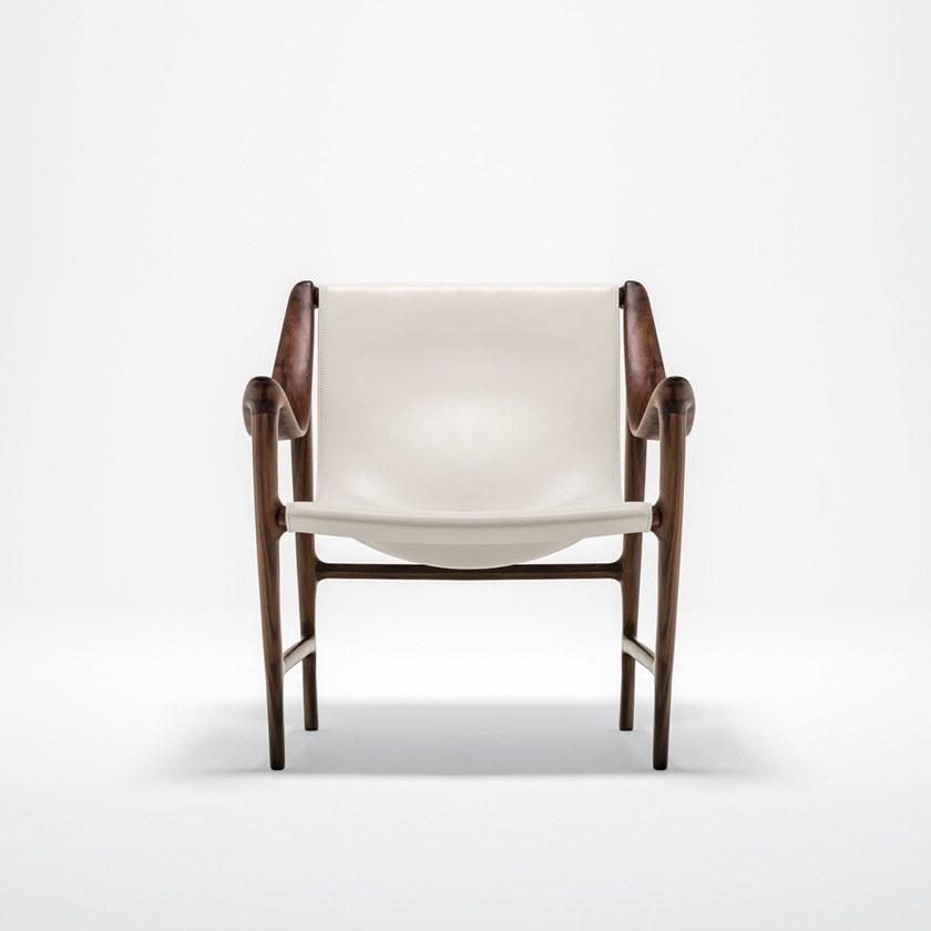 Giorgetti Кресло из орехового дерева и кожи с подлокотниками sun-id-1385403 - Вид №2