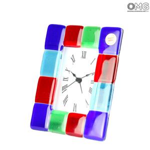 2710 ORIGINALMURANOGLASS Настольные часы с будильником - янтарные миллефиори - Original Murano Glass OMG 11 см