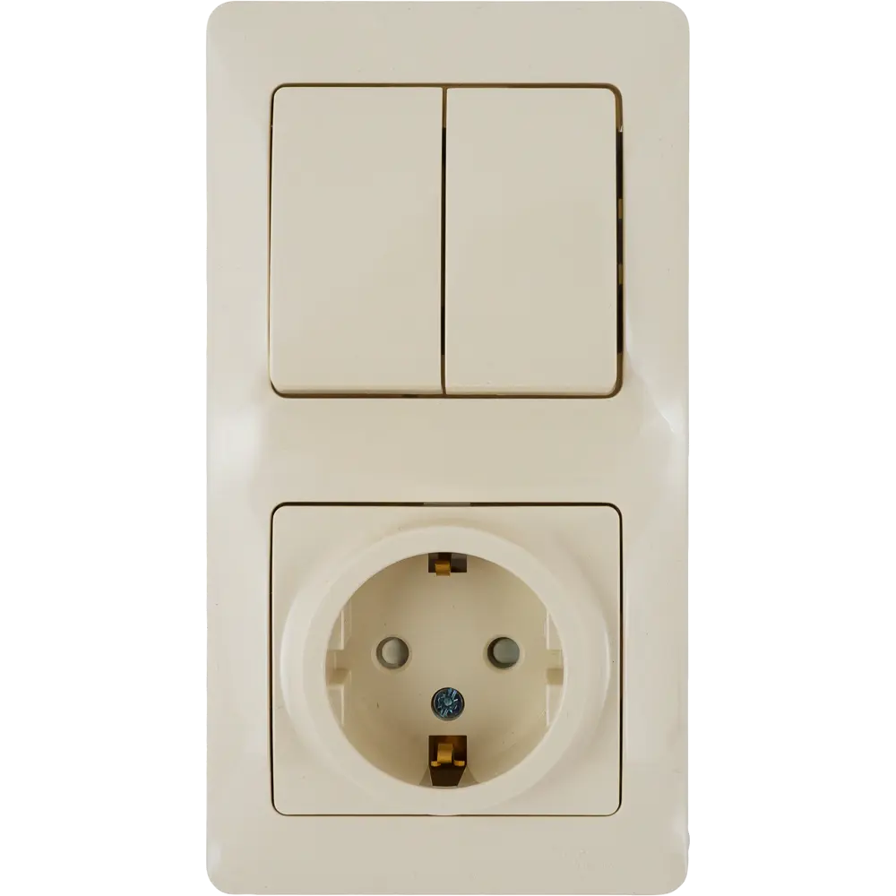 Блок выключатель с розеткой Schneider Electric Glossa бежевый, 2 клавиши 82170747 STLM-0021046