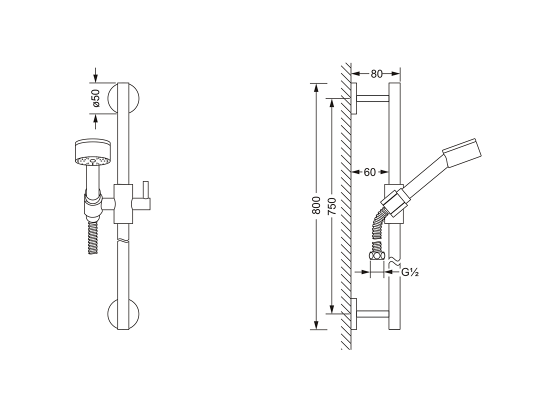 Душевой гарнитур со шлангом и штангой JOERGER Charleston Royal 619.13.300.000 - Вид №1