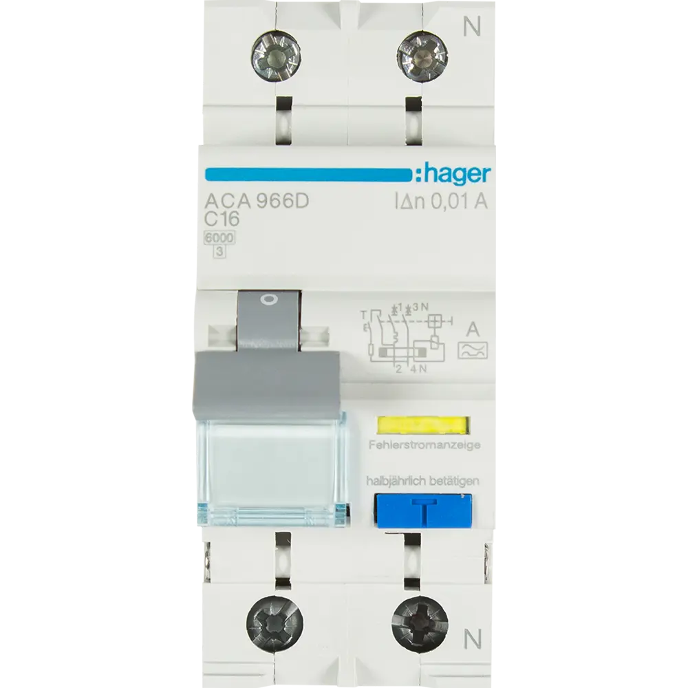 Дифференциальный автомат Hager A966D 1P N C16 A 10 мА 6 кА A STLM-2110581 - Вид №1