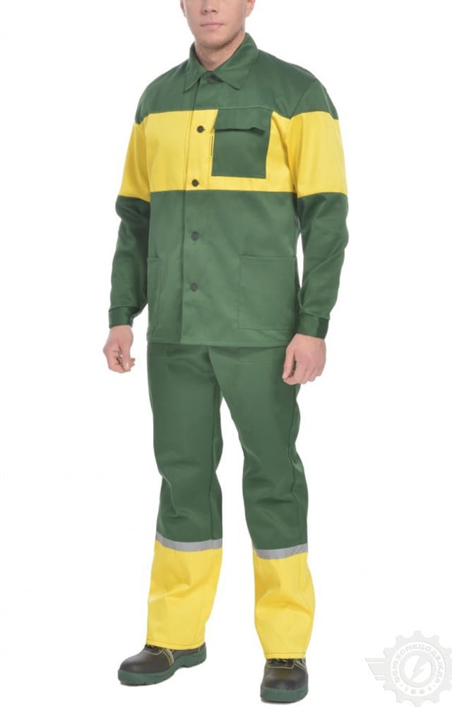 69967 Костюм "Ударник" темно-зеленый-желтый с СВП  Летняя спецодежда  размер 60-62/182-188 