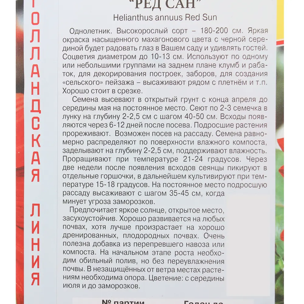 Подсолнечник однолетний «Ред сан» ПРЕСТИЖ СЕМЕНА STLM-2114550 - Вид №1