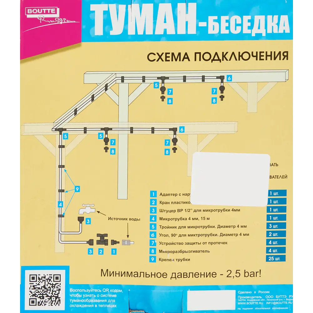 Система туманообразования Boutte Туман-Беседка для охлаждения открытых площадок 3x3 м STLM-2167751 - Вид №4