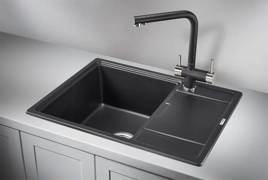 6503, ШВАРЦ (чёрный металлик), кухонная мойка, кварц GRANULA 6503-ST157