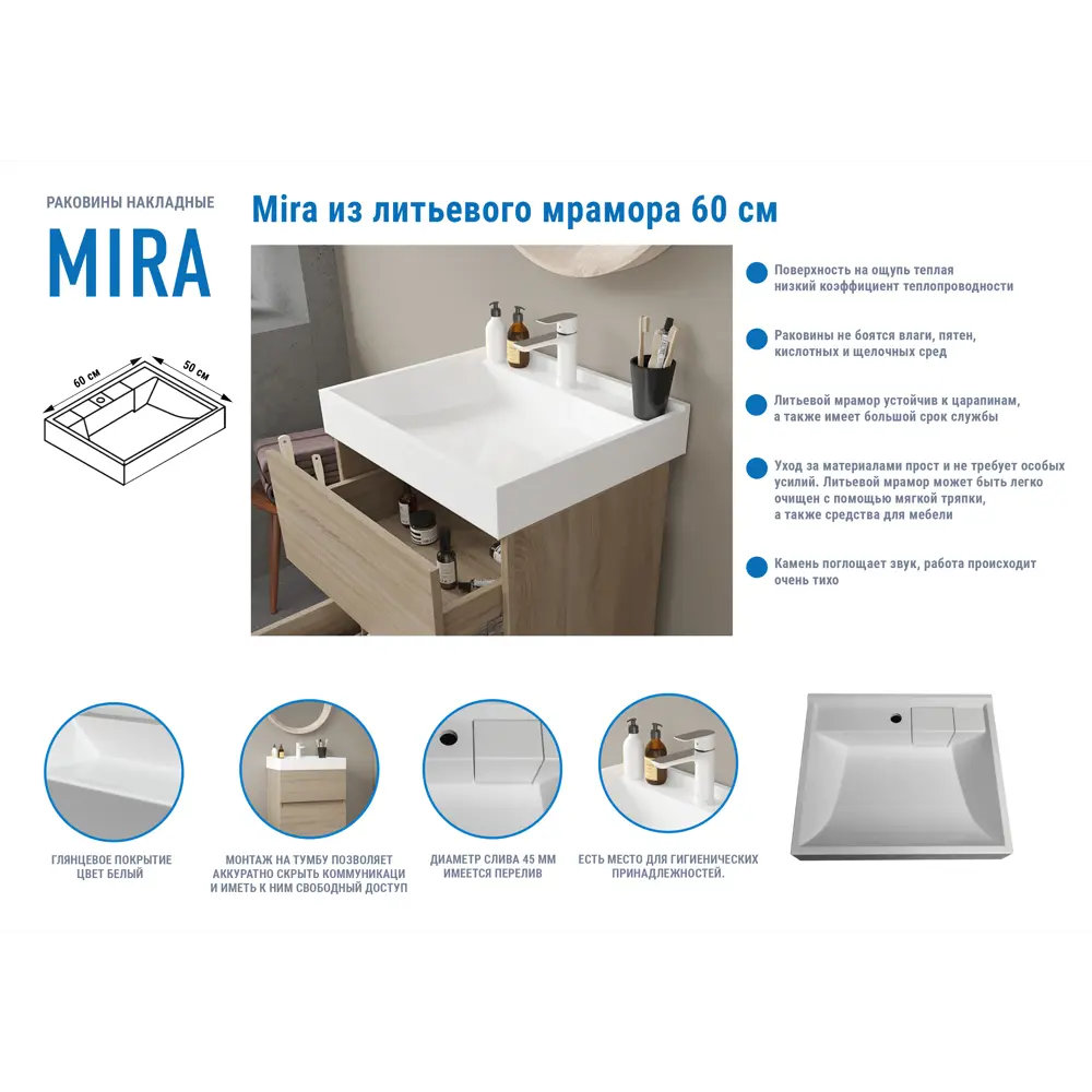 Santreyd Mira — подвесная раковина из литьевого мрамора для стиральной машины 84631628 STLM-0053155 - Вид №1