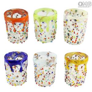 923 ORIGINALMURANOGLASS Набор из 6 стаканов - Arlecchino Goto con Murrine e Argento - муранское стекло OMG 8 см