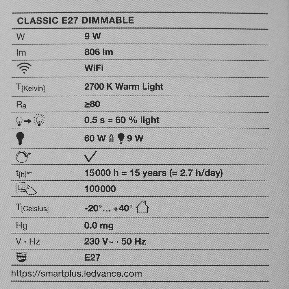 Набор умных ламп светодиодных Wi-Fi Osram Smart Plus E27 220-240 В 9 Вт груша матовая 806 лм теплый белый свет 3 шт LEDVANCE STLM-2054765 - Вид №5