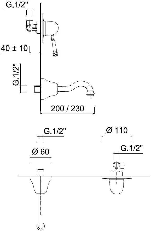 Rubinetteria Giulini Смеситель для раковины, настенный, однорычажный, на 2 отверстия Symphony 4320 - Вид №1