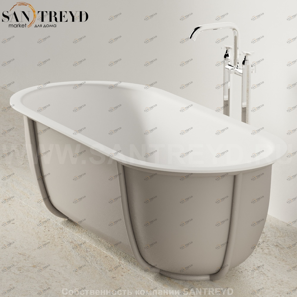 Ванна свободностоящая CUNA на сером металлическом каркасе серая Agape AVAS1079SLL