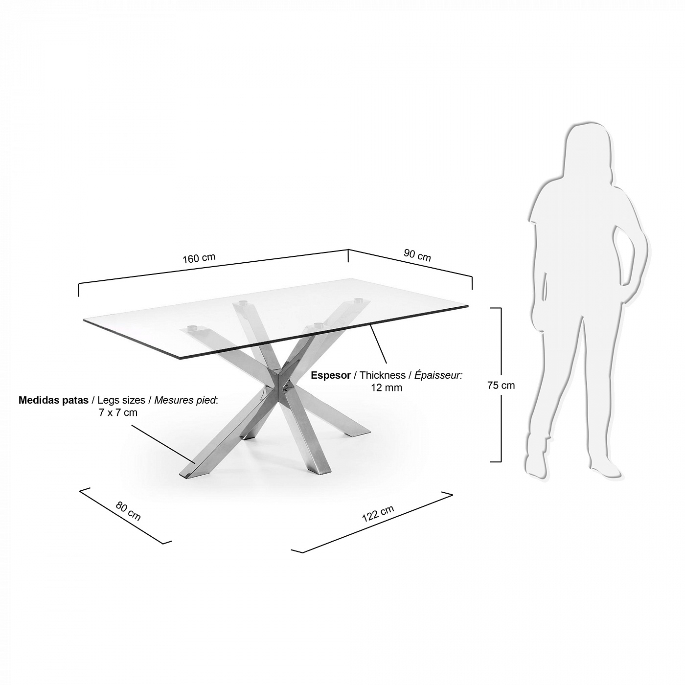 051160 Стол Arya 160x90 сталь La Forma Argo - Вид №1