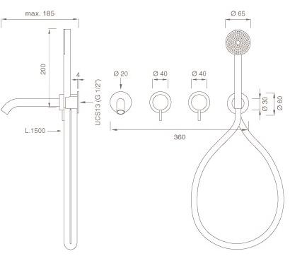 Ceadesign Настенный комплект из 2 смесителей для ванны с ручным душем Milo360 Mil 44y - Вид №1