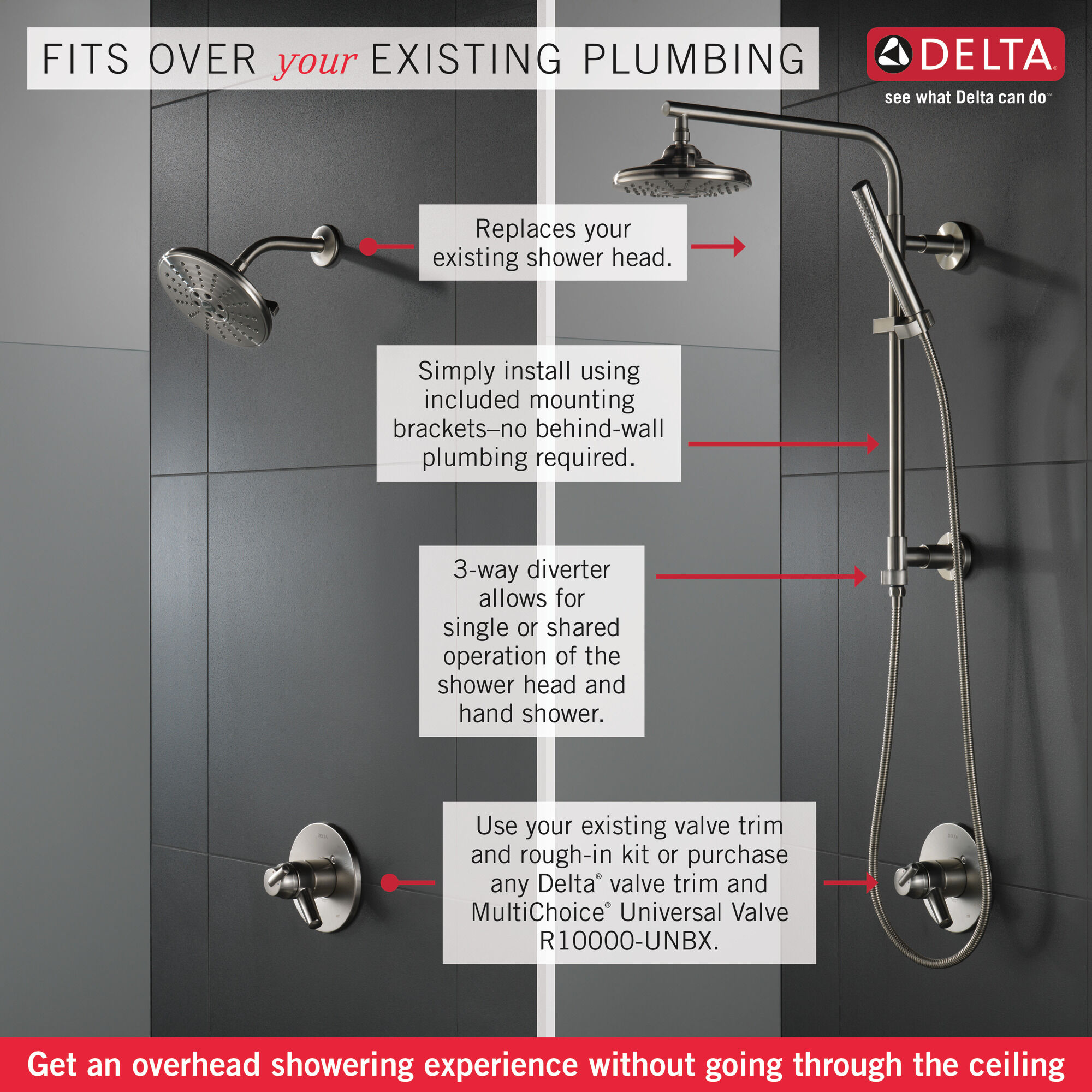 58410-PN Душевая колонна угловая 18 дюймов Delta Faucet Universal Showering Полированный никель  - Вид №1