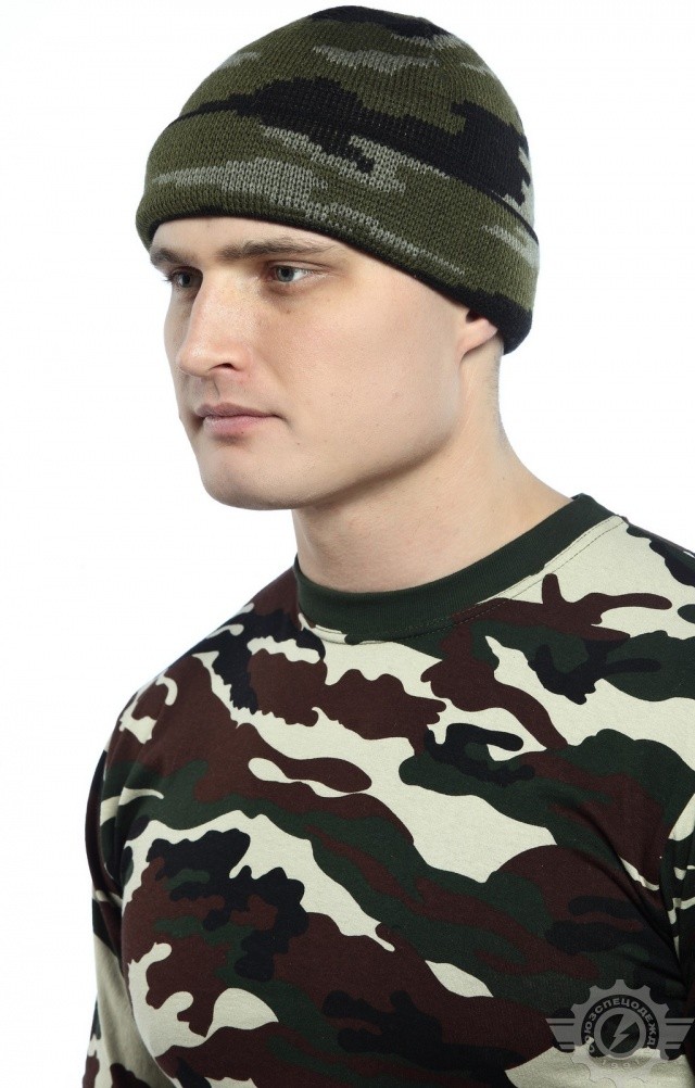 58785 Шапка вязаная камуфляж зеленая  Головные уборы  размер Спецодежда  - Вид №2