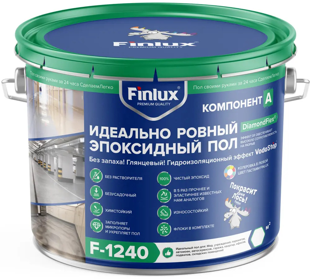 91095575 Двухкомпонентное эпоксидное европокрытие для бетонного пола Finlux F-1240 серый 7.5л 10м² STLM-1018445