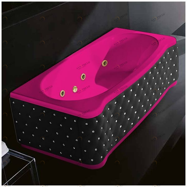 Ванна Gruppo treesse New Classic Young STD-V6747-DX-KCS-RZ розовая с золотой фурнитурой и гидромассажем прямоугольная правая чёрная кожа кристаллы сваровски STDV6747DXKCSRZ
