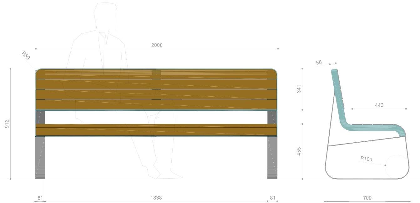 DIMCAR Скамья из стали и дерева со спинкой sun-id-1428267 - Вид №4