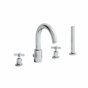 CRICR126 Смеситель для ванны REGULAR на 4 отверстия на палубе с переключателем, изливом и выдвижным ручным душем с защитой от накипи Cristina Rubinetterie