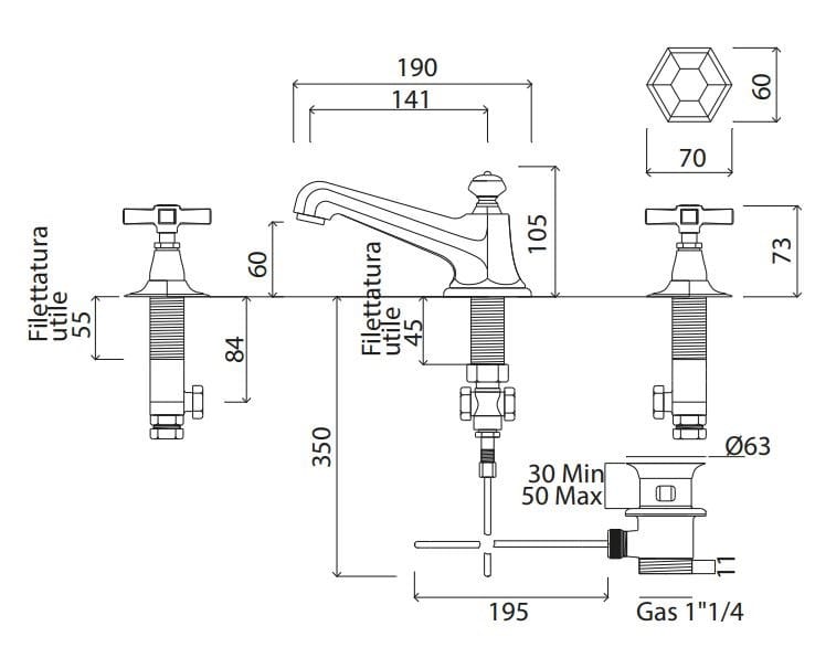 Смеситель для раковины с 3 отверстиями и отдельными розетками Park Avenue Crowe ARCH-00092376 - Вид №3