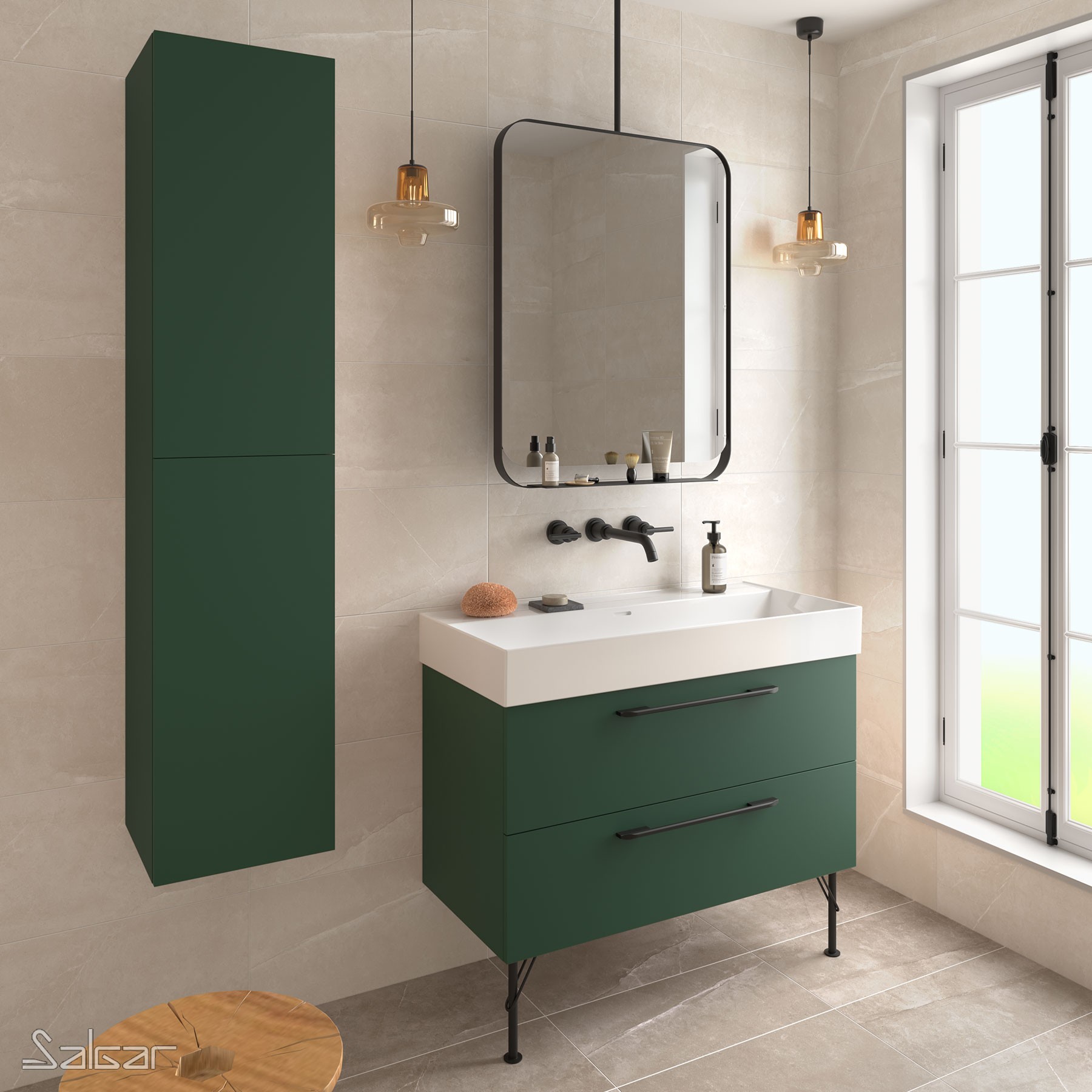 81709 SALGAR Мебель для умывальника FUSSION CHROME 800 2 ящика ROYAL GREEN 797 x 540 x 450 мм Королевский зеленый - Вид №2