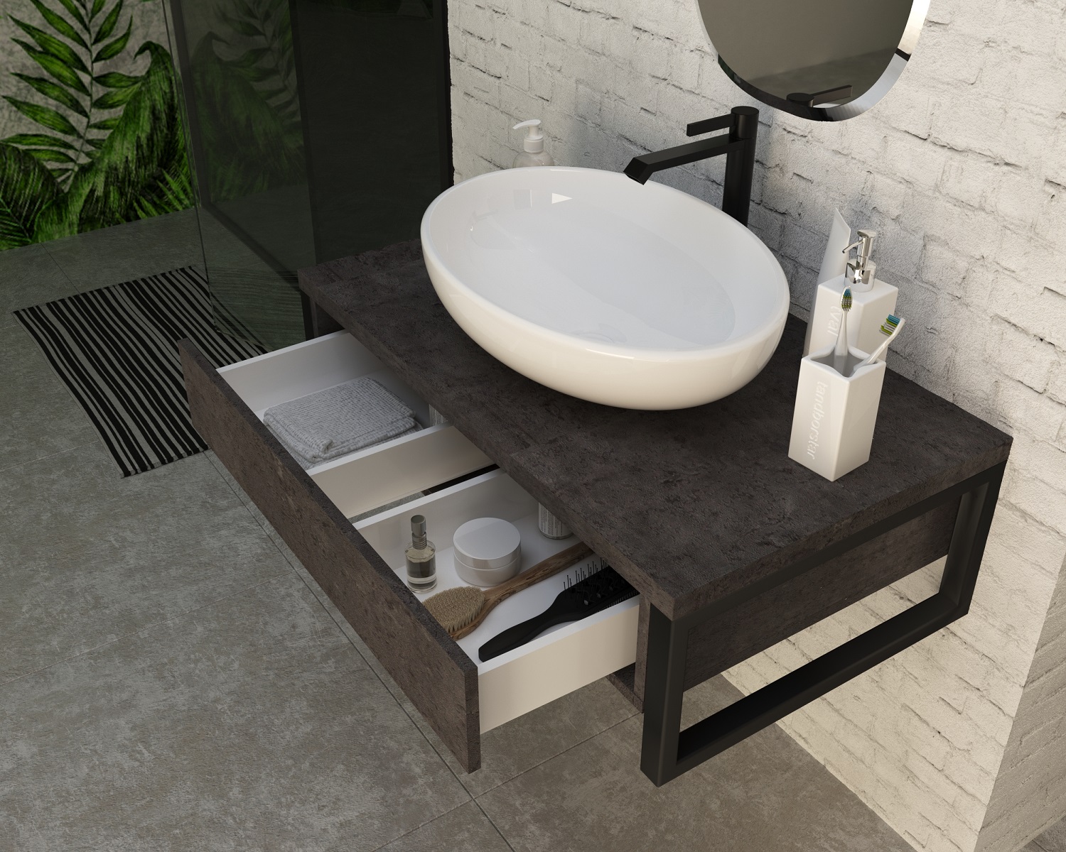 У85849 Тумба GRUNGE LOFT 90П 1в.я Бетон темно-серый 1 Marka GRUNGE LOFT  - Вид №4