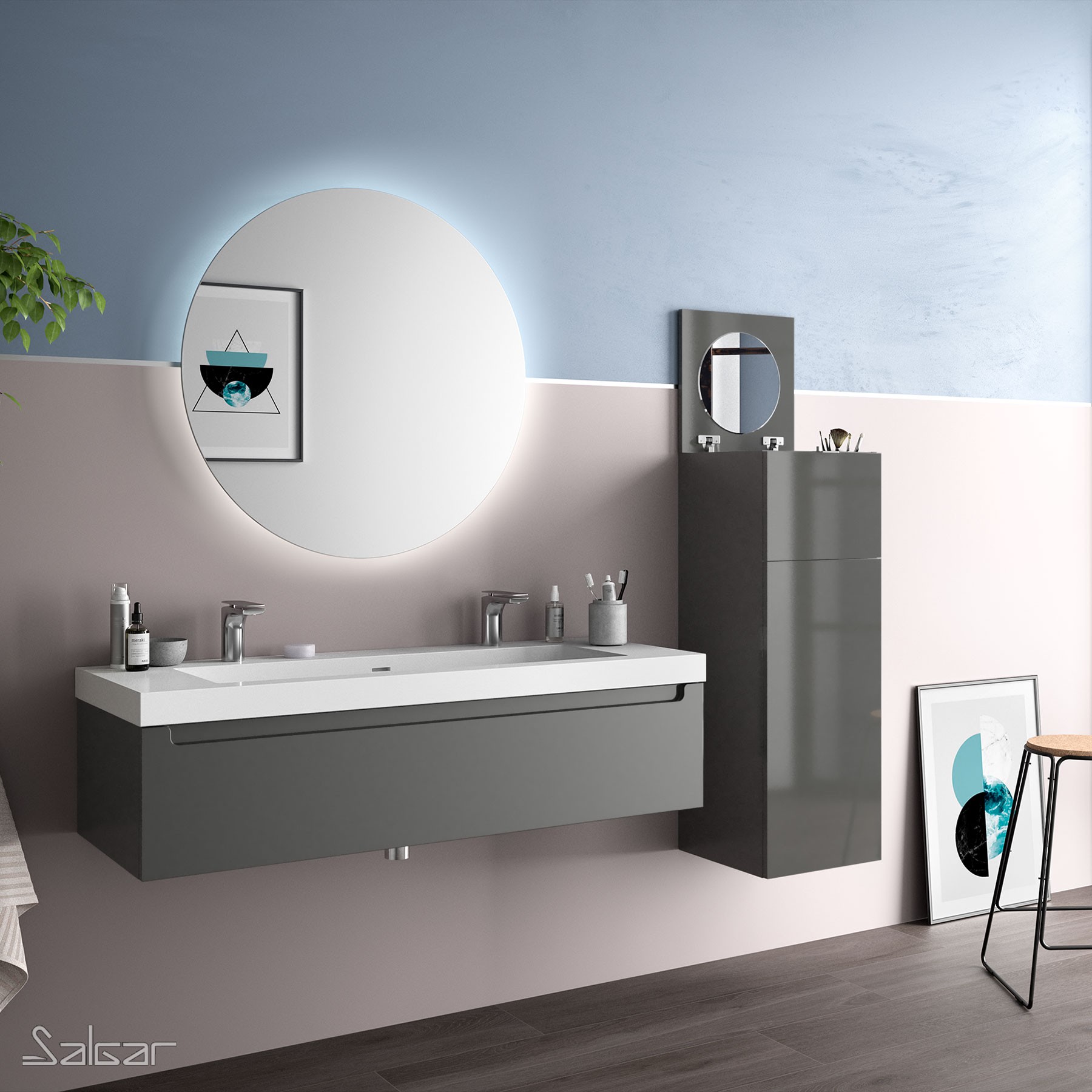 26661 SALGAR Мебель для умывальника MONTERREY 1200 1 металлический ящик GLOSS GREY 1197 x 270 x 450 мм Глянцевый серый 