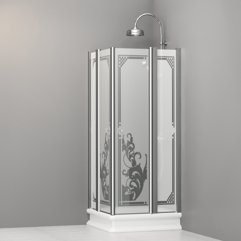 9159P0 Душевая кабинаDX/SX с двумя распашными дверьми и неподвижными элементами для душевого поддона квадрат 80x80, цвет Хромированный Kerasan RETRO Италия 