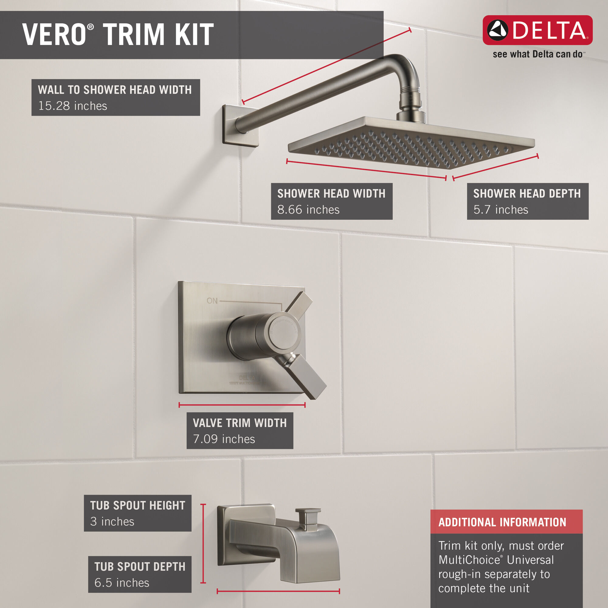 T17T453-SS-WE Для ванны и душа TempAssure® серии 17T Delta Faucet Vero Нержавеющая сталь - Вид №1