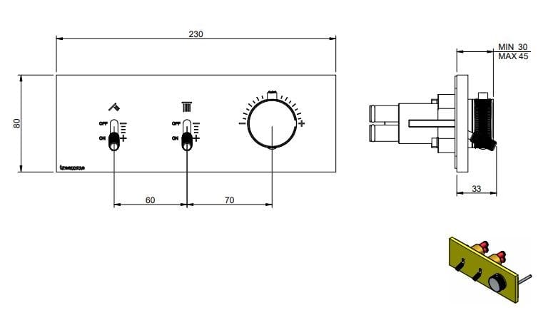 Латунный утопленный термостатический набор для душа с ручным душем Rubinetterie Treemme Watt ARCH-00055815 - Вид №2
