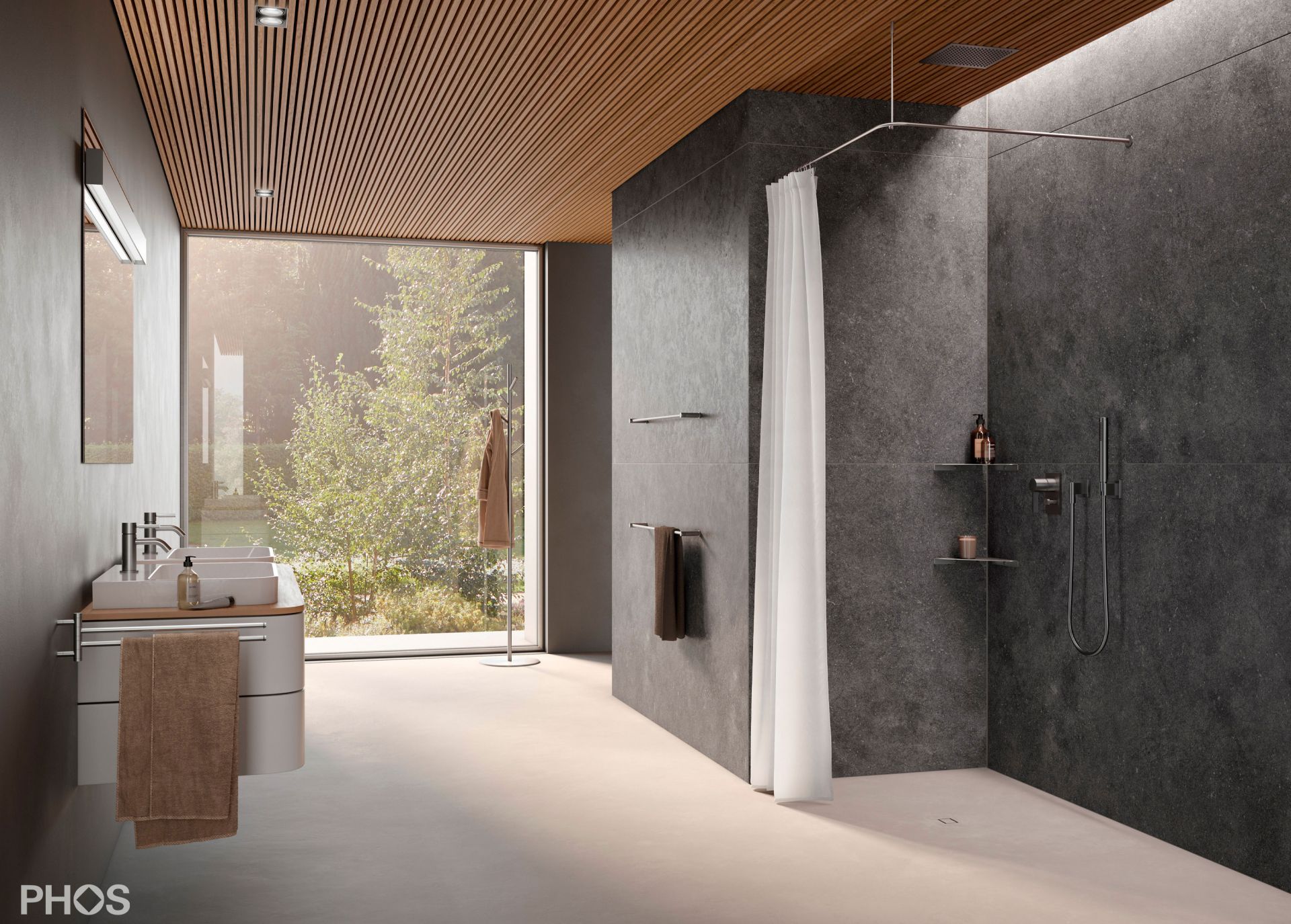 DSE1050K45 L-образный карниз для душевой занавески, 105 x 105 см, для приклеивания к стене PHOS  - Вид №1