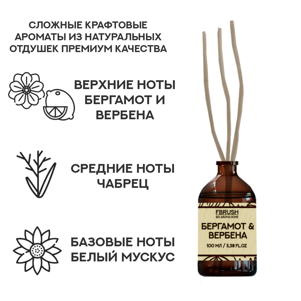 Ароматический диффузор Fbrush Бергамот и вербена 100 мл STLM-2064537 - Вид №1