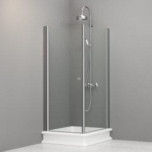 9144T0 Душевая кабина DX с распашной дверью и фиксированной боковой частью для душевого поддона 80x96 SX открывание со стороны 96, цвет Хромированный Kerasan RETRO Италия