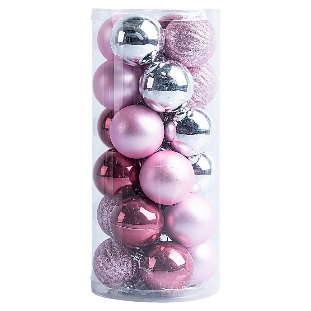 Набор елочных шаров KREAFORTA розовый с блестками, 24 шт. ø6 см 89420565 STLM-1584017
