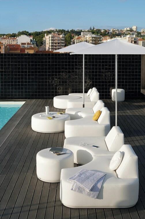 Левое угловое сиденье морской текстиль песочный Manutti Moon Island MNST422 - Вид №1