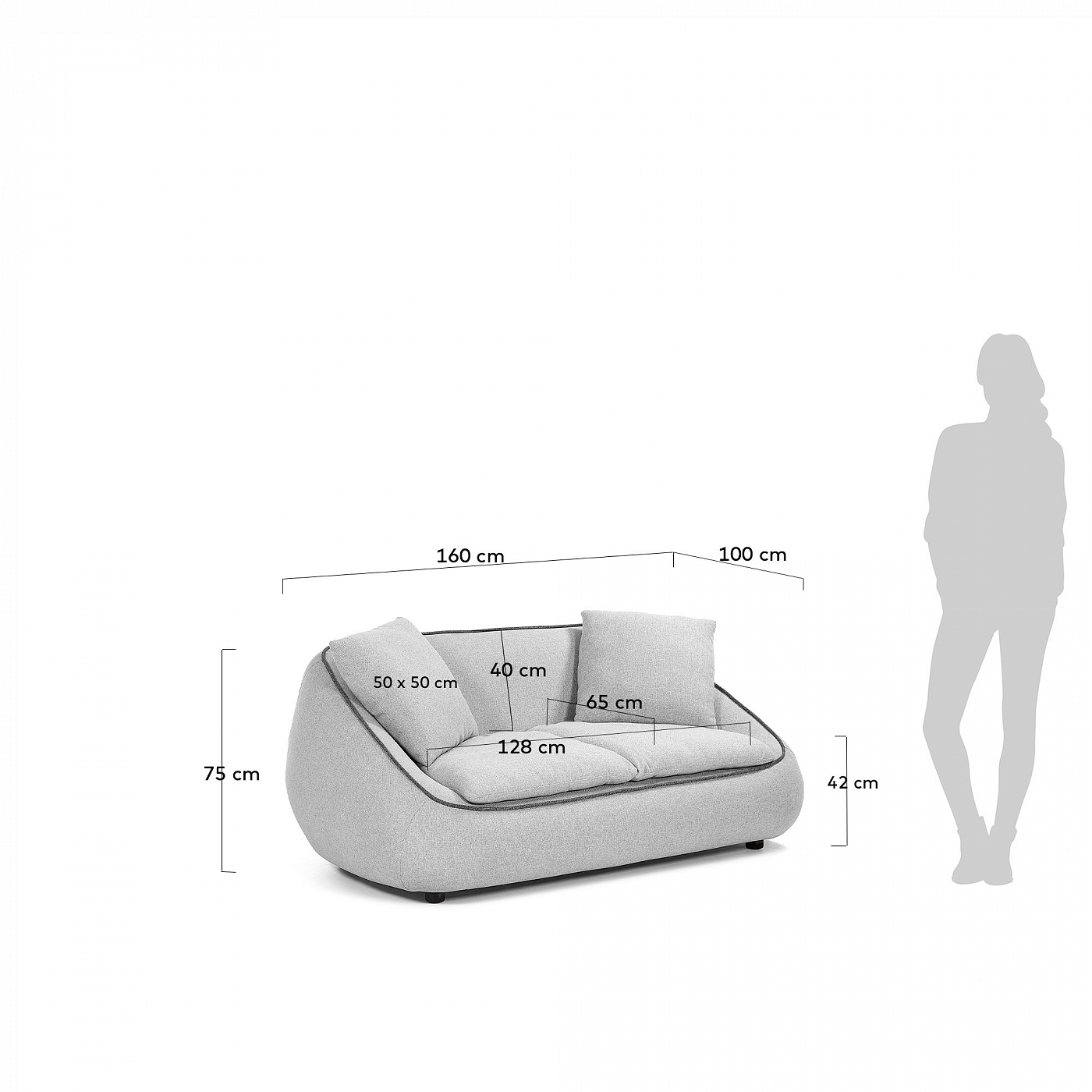 069448 Диван 2х местный светло-серый La Forma Safira - Вид №1