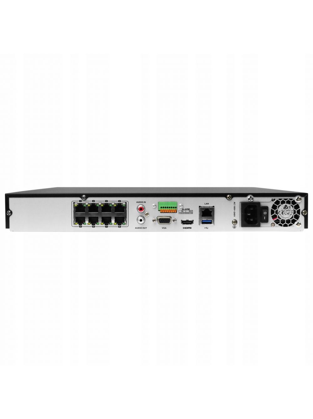 DS-7608NI-K2/8P 8-ми канальный ip-видеорегистратор с poe, видеовход 8 каналов, аудиовход 1 rca, видеовыход 1 vga 1080р, 1 hdmi 4к, аудиовыход 1 rca, вх поток 80мб/с, исх поток 160мб/с, разрешение записи до 8мп, синхр.воспр. 2 канала@8мп, 2 hdd 6тб, трев 4 Santreyd  - Вид №1