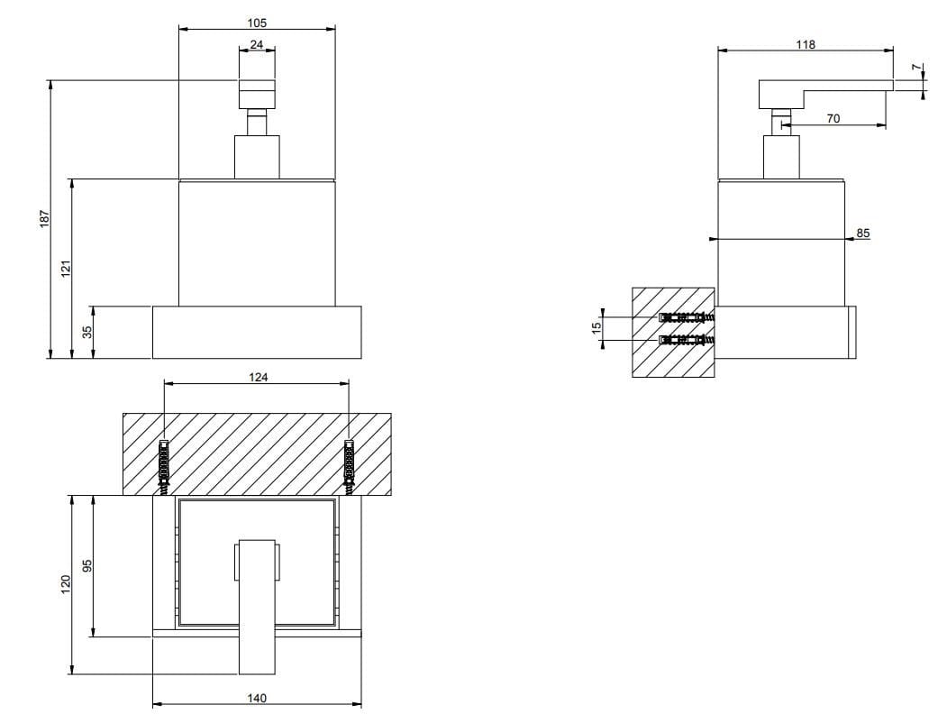 Настенный дозатор мыла из смолы и латуни Gessi прямоугольник ARCH-00030214 - Вид №2