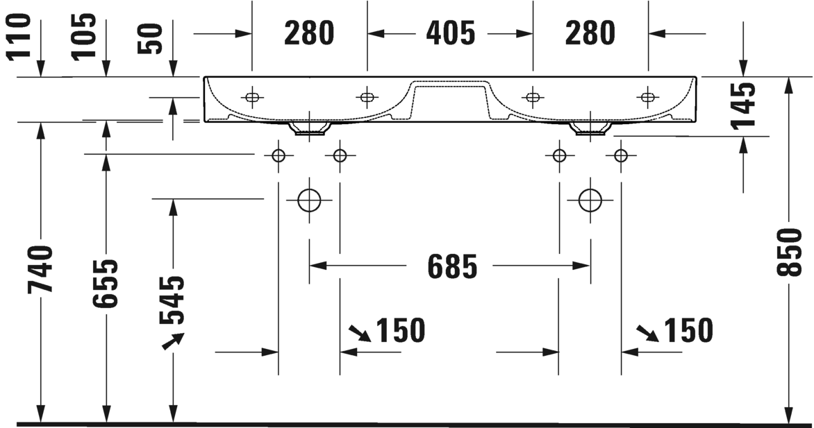 2353120070 Подвесная раковина настенная овальная Duravit DuraSquare - Вид №3