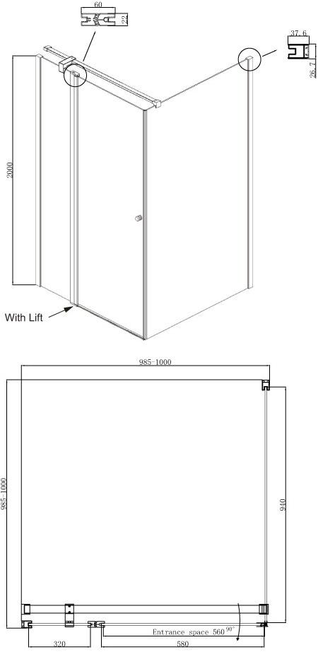 Душевое ограждение Ambassador Nord 13011106 (1000x1000x2000), 1 место - Вид №9