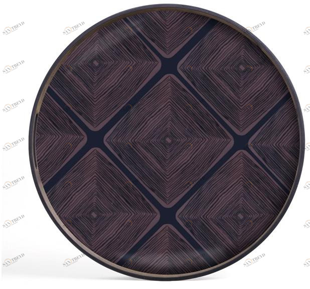 Ethnicraft Круглый поднос из дерева и стекла Linear flow 20910