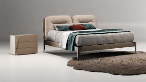 Прямоугольная прикроватная тумбочка с кожаной обивкой и ящиками