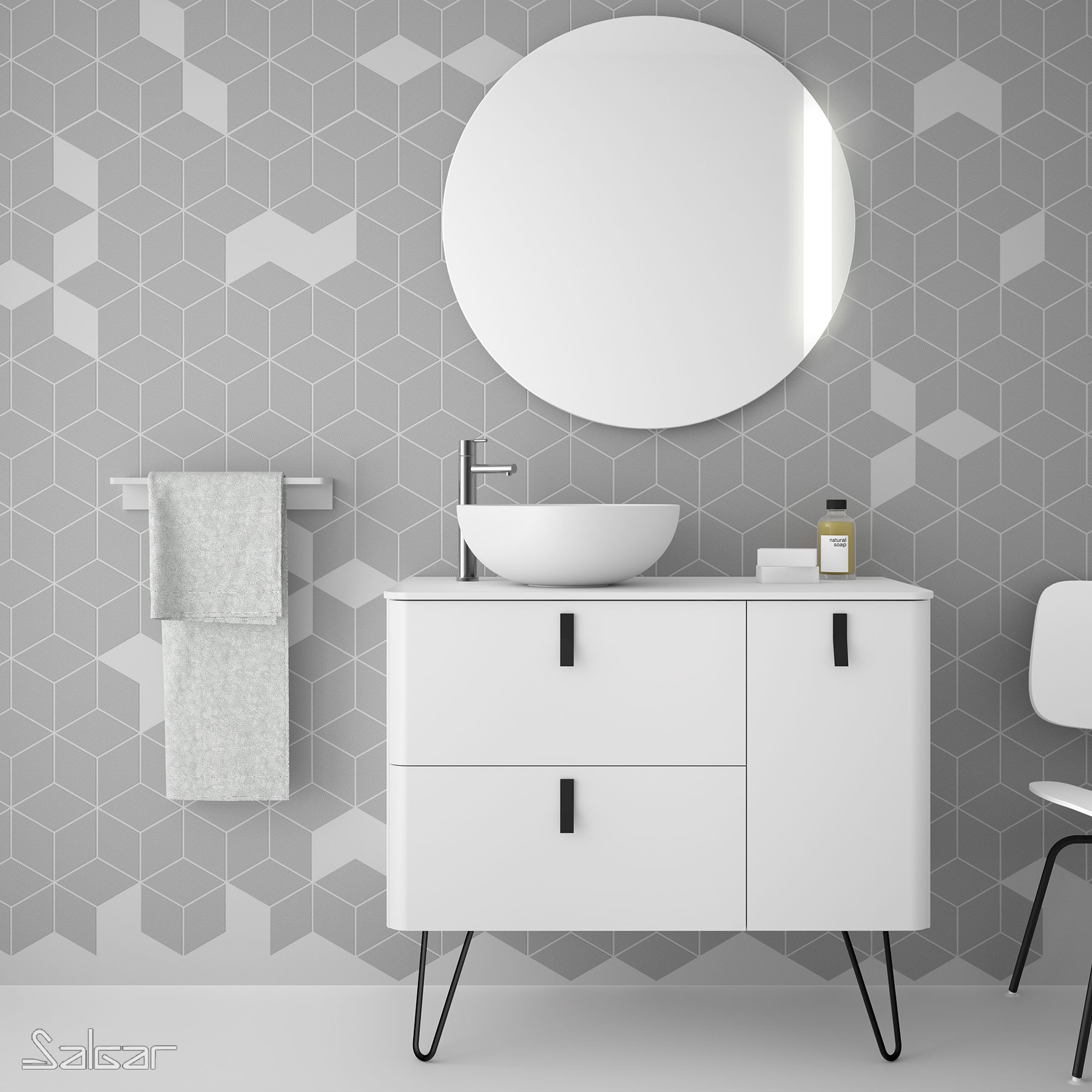 26126 SALGAR Полка для полотенец 400 SOLID SURFACE 400 x 60 x 120 мм  - Вид №2