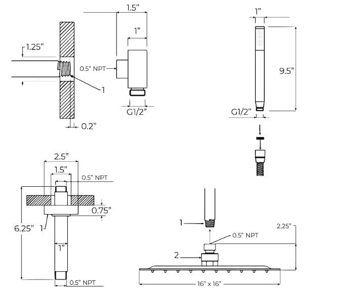 Светодиодный латунный душевой набор с душем Fontana Showers FS-43876GD ARCH-00071462 - Вид №6