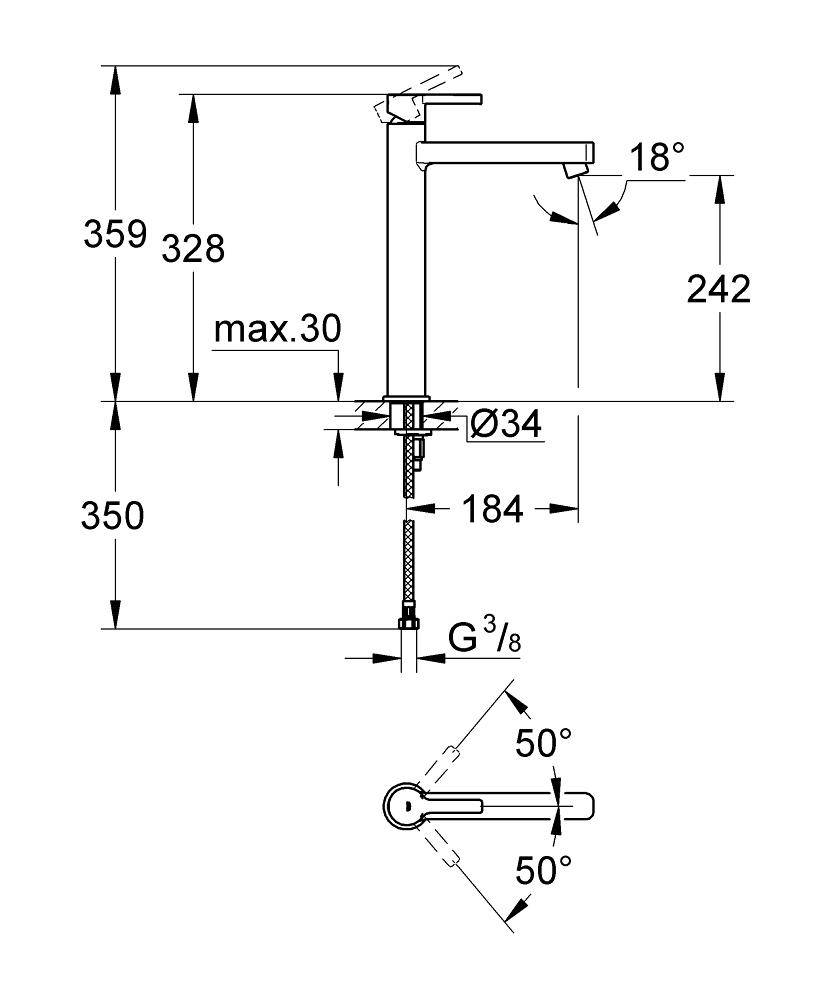23405000 Смеситель для раковины Grohe Lineare хром - Вид №1