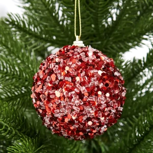 87036394 Елочное украшение Шар с красными блестками Christmas ø8 см цвет красный STLM-1491116