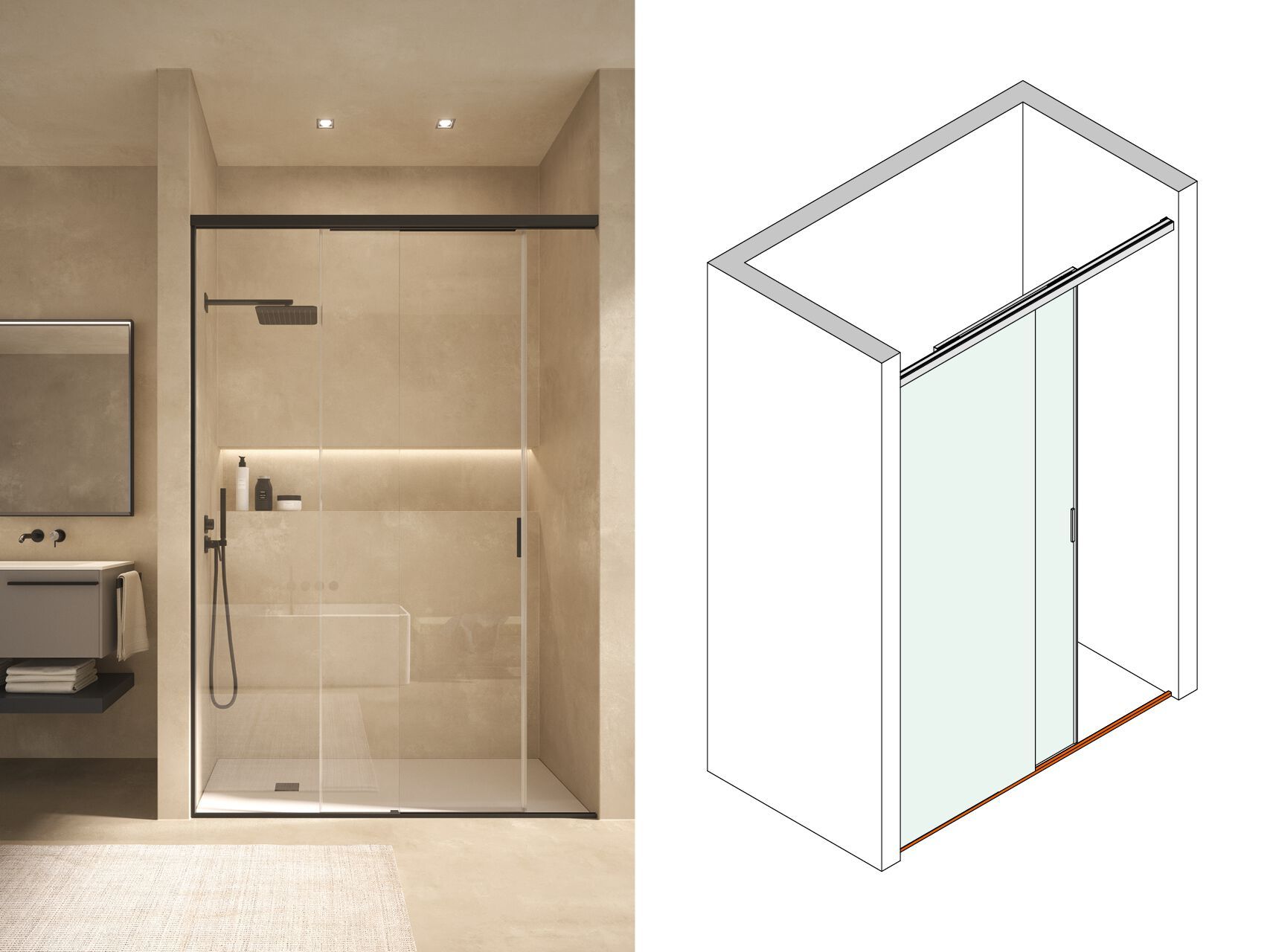 Стеклянная ниша прямоугольная душевая кабина с раздвижной дверью Saint-Gobain - Logli Капля35 ARCH-00044374 - Вид №4